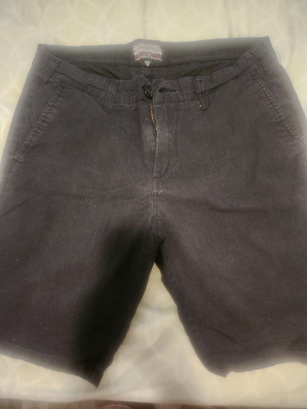Michael Brandon Men's Dark Black Corduroy Flat Front Shorts